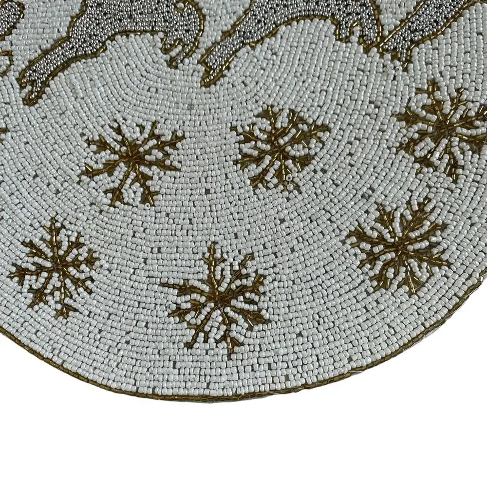 Tahari Christmas Beaded Placemat 15in Holiday Glam Reindeer Snowflakes NEW